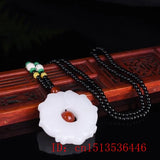 Jade Hollow Flower Pendant Necklace Hand-Carved Relax Healing Women Luck Amulet