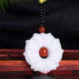 Jade Hollow Flower Pendant Necklace Hand-Carved Relax Healing Women Luck Amulet