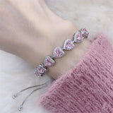 Pink Heart Women Silver Bracelet Cut CZ Bridal Adjustable Party Jewelry