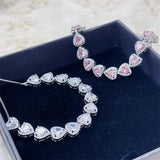 Pink Heart Women Silver Bracelet Cut CZ Bridal Adjustable Party Jewelry