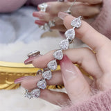 Pink Heart Women Silver Bracelet Cut CZ Bridal Adjustable Party Jewelry