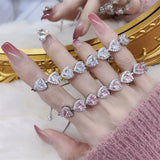 Pink Heart Women Silver Bracelet Cut CZ Bridal Adjustable Party Jewelry