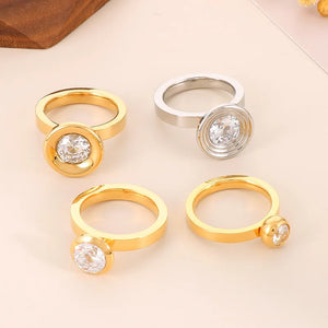 Zircon Round Rings for Women Girl Silver Stainless Steel Ring