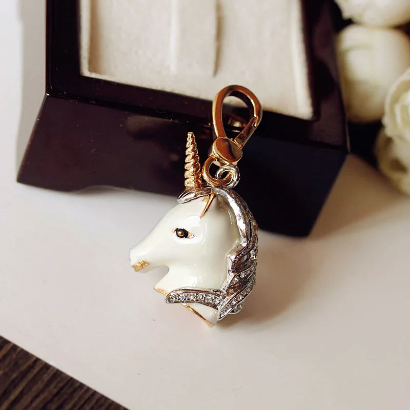 Unicorn Charm Women Handbag Zipper Key Chains Small Pendant Necklace Jewelry
