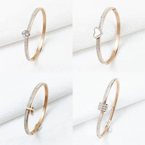 Zircon Drop Cuff Bracelet Stainless Steel Heart Gemstone Bangle