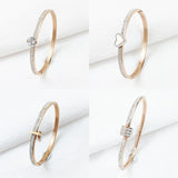 Zircon Drop Cuff Bracelet Stainless Steel Heart Gemstone Bangle