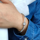 Zircon Drop Cuff Bracelet Stainless Steel Heart Gemstone Bangle