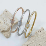 Zircon Drop Cuff Bracelet Stainless Steel Heart Gemstone Bangle