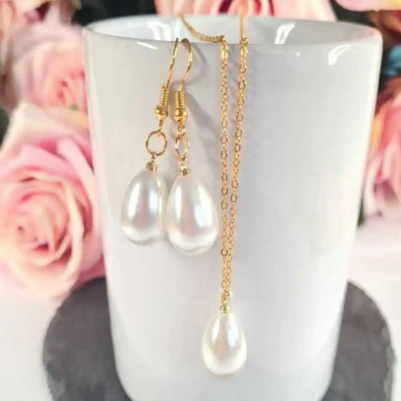 Shell Water Drop Pearl Pendant Earrings Set