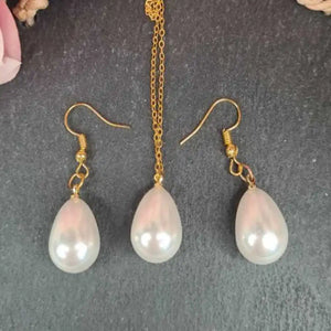 Shell Water Drop Pearl Pendant Earrings Set
