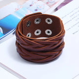 Brown Leather Bracelet for Men Wide Cuff Bangle Wristband Punk Jewelry