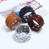 Brown Leather Bracelet for Men Wide Cuff Bangle Wristband Punk Jewelry