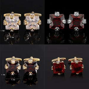 Red Crystal Cufflinks High Gemstone Zircon French Shirt Cuff Links