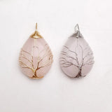 Wire Wrap Tree of Life Pink Quartz Stone Pendants 4pcs