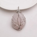 Wire Wrap Tree of Life Pink Quartz Stone Pendants 4pcs