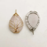 Wire Wrap Tree of Life Pink Quartz Stone Pendants 4pcs