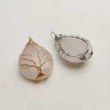 Wire Wrap Tree of Life Pink Quartz Stone Pendants 4pcs