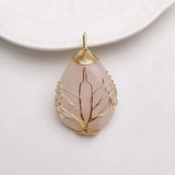Wire Wrap Tree of Life Pink Quartz Stone Pendants 4pcs