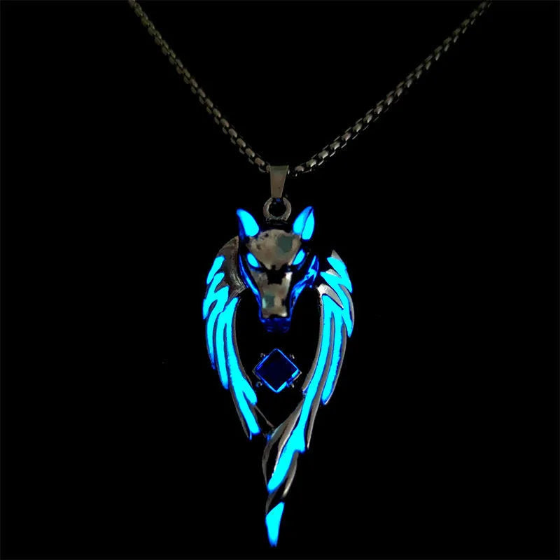 Wolf Pendant Necklace Glow In The Dark Animal Sweater Chain