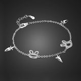 925 Sterling Silver Bunny Animals Bracelet Cuff Charm Jewelry