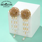 Natural Crystal Flower Earrings Freshwater Pearl Pendant Jewelry