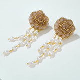 Natural Crystal Flower Earrings Freshwater Pearl Pendant Jewelry