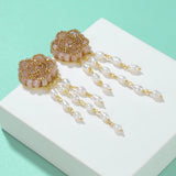 Natural Crystal Flower Earrings Freshwater Pearl Pendant Jewelry