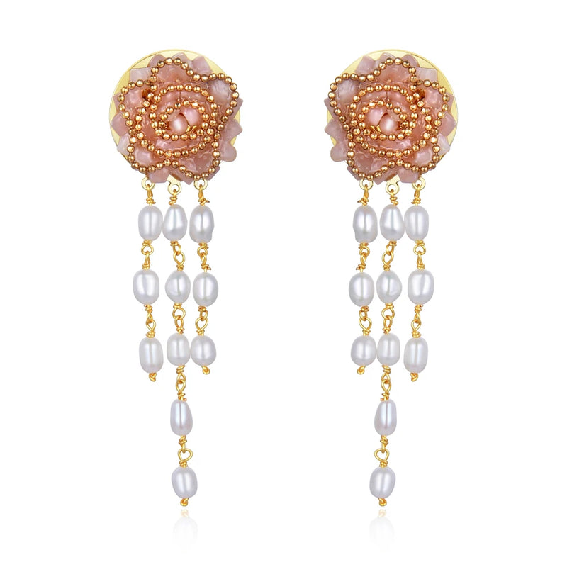 Natural Crystal Flower Earrings Freshwater Pearl Pendant Jewelry