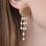 Natural Crystal Flower Earrings Freshwater Pearl Pendant Jewelry