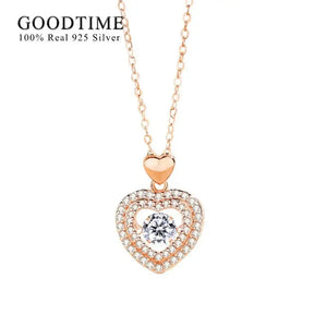 925 Sterling Silver Love Heart Zircon Chain Necklace Valentine Jewelry Gift