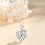 925 Sterling Silver Love Heart Zircon Chain Necklace Valentine Jewelry Gift