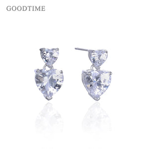 925 Silver Double Heart Zircon Earrings for Party