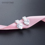 925 Silver Double Heart Zircon Earrings for Party