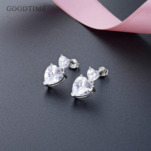 925 Silver Double Heart Zircon Earrings for Party