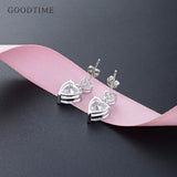 925 Silver Double Heart Zircon Earrings for Party