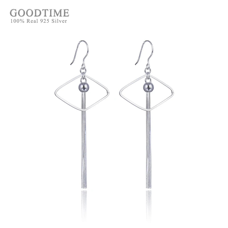 925 Silver Fringed Rhombic Shape Retro Earrings