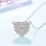 Crystal Heart Pendant Necklace 925 Sterling Silver Women Gift