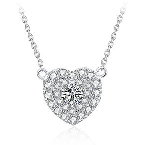 Crystal Heart Pendant Necklace 925 Sterling Silver Women Gift