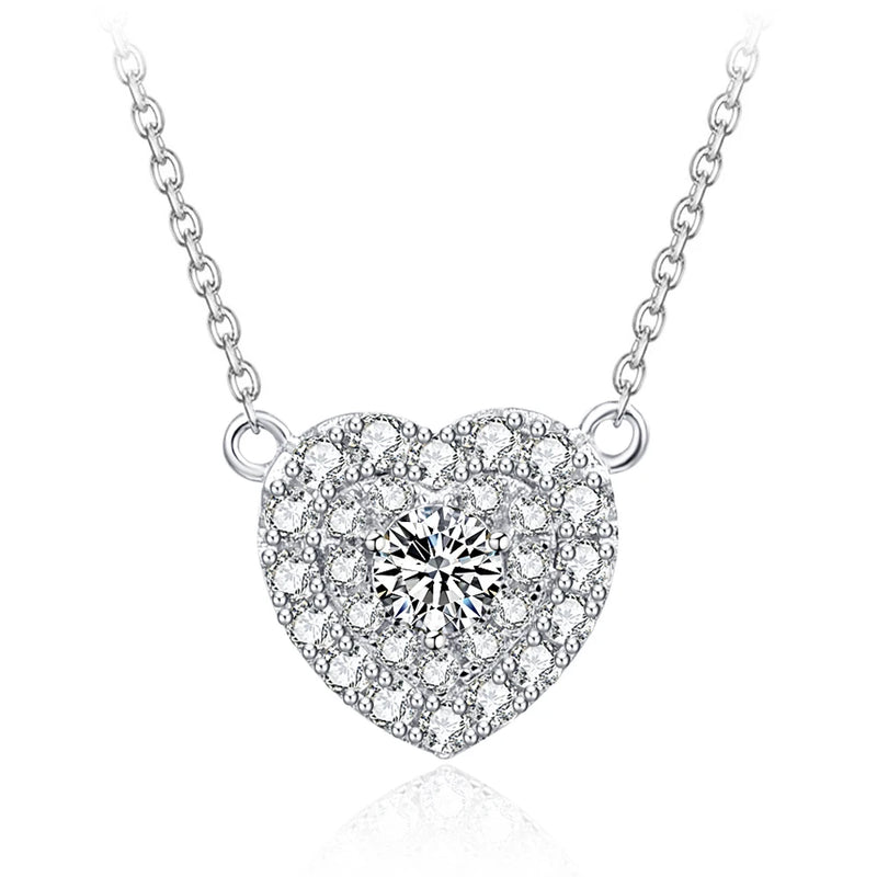 Crystal Heart Pendant Necklace 925 Sterling Silver Women Gift