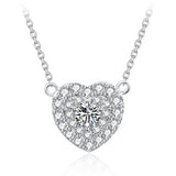 Crystal Heart Pendant Necklace 925 Sterling Silver Women Gift