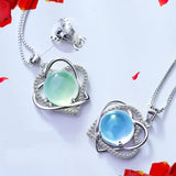 925 Silver Necklace with Natural Crystals Angel Wings Heart Pendant