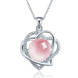 925 Silver Necklace with Natural Crystals Angel Wings Heart Pendant