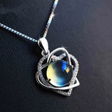 925 Silver Necklace with Natural Crystals Angel Wings Heart Pendant