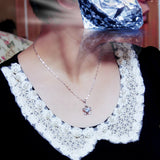 925 Silver Necklace Flower Pendant Zircon Charm Solid Chain Bone Jewelry