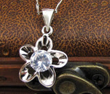 925 Silver Necklace Flower Pendant Zircon Charm Solid Chain Bone Jewelry