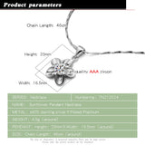 925 Silver Necklace Flower Pendant Zircon Charm Solid Chain Bone Jewelry
