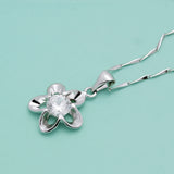 925 Silver Necklace Flower Pendant Zircon Charm Solid Chain Bone Jewelry