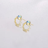 925 Silver Stud Earrings Austria Crystals Lady Party Jewelry Gift