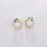 925 Silver Stud Earrings Austria Crystals Lady Party Jewelry Gift