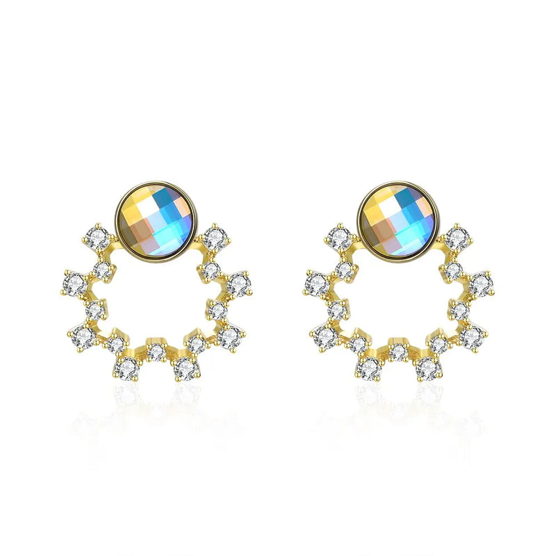 925 Silver Stud Earrings Austria Crystals Lady Party Jewelry Gift